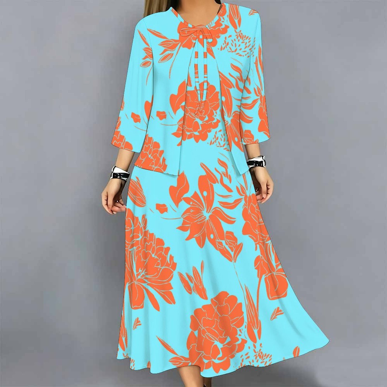 Midi Skirt Floral - Ensemble robe 2 pièces pour femmes,