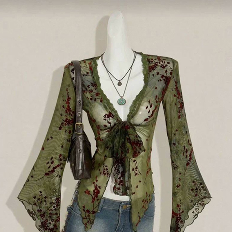 Romper Floral Print - Nouvelles chemises en maille florale vintage