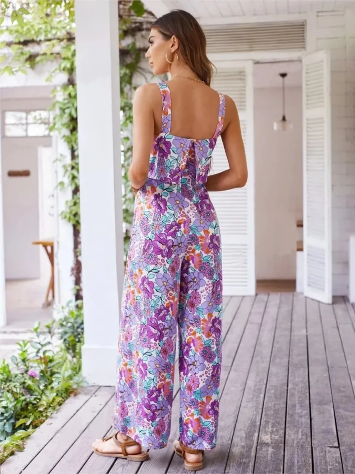 Romper Floral Print - Mode élégante longue combinaison femmes Sexy